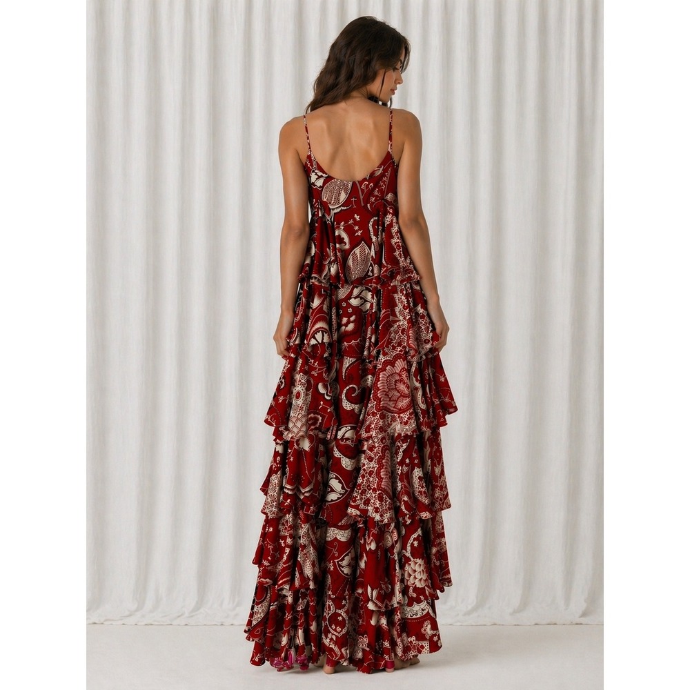 Michael Kors Collection Spring 2006 Silk Tiered Ruffle Maxi Dress Red Print NWT - Picture 3 of 13